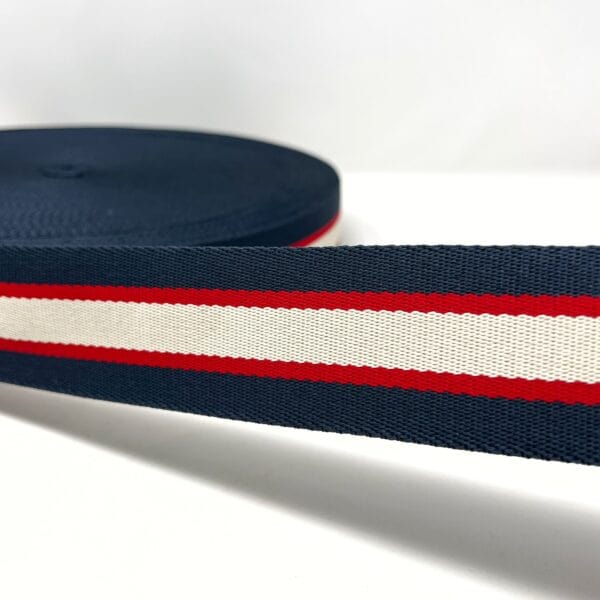 Pound A Metre Per Metre Stripe Webbing, 50mm - (Navy,Red & Beige)