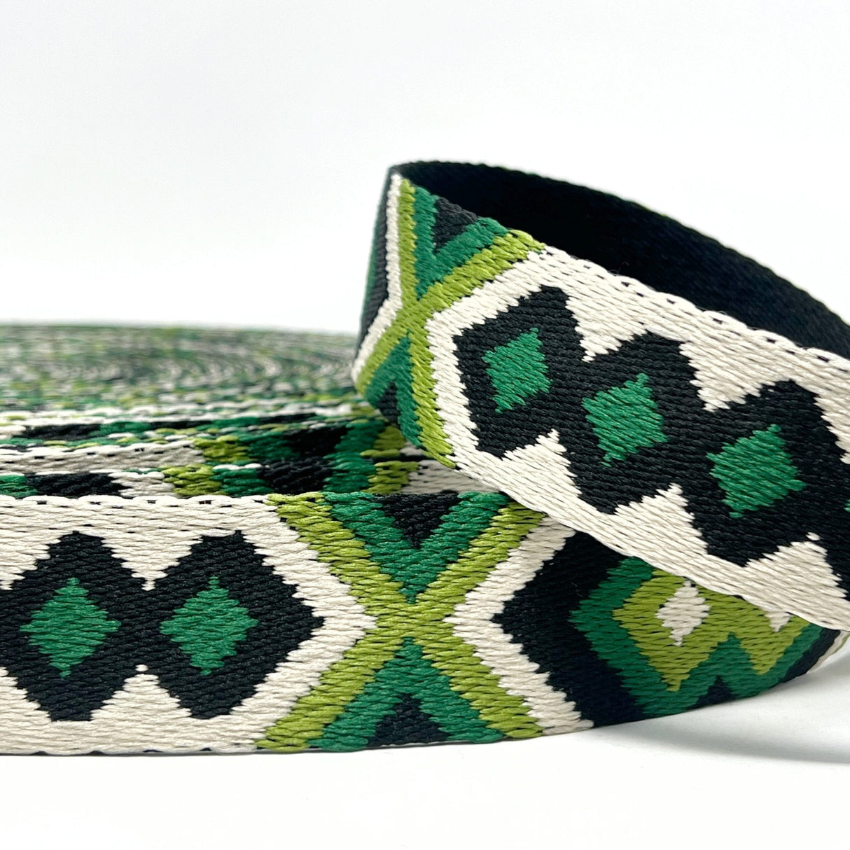 Pound A Metre Per Metre Tribal Diamond Webbing: For Bag Straps- (Bottle/leaf/natural/black) 38mm / 40mm