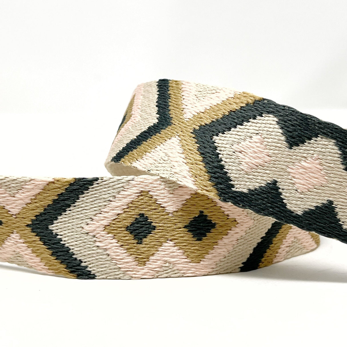 Pound A Metre Per Metre Tribal Diamond Webbing: For Bag Straps- (Pink/grey/taupe/ecru) 38mm / 40mm