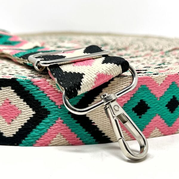 Pound A Metre Per Metre Tribal Diamond Webbing: For Bag Straps- (Stone/pink/jade/black) 38mm / 40mm
