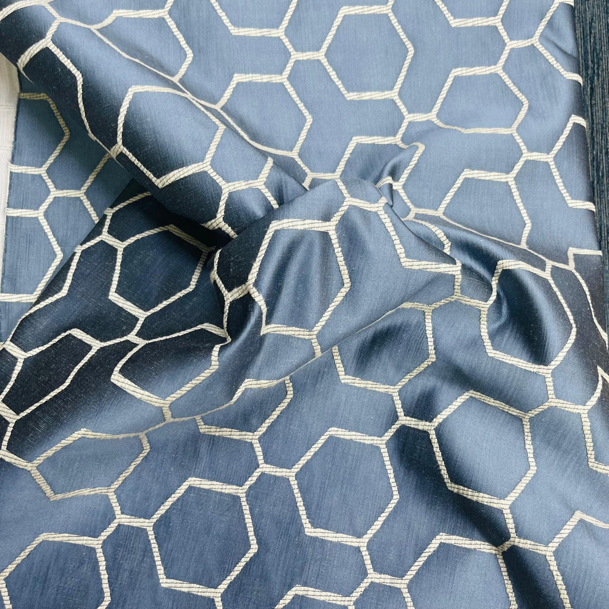 Pound A Metre Premium Furnishing Fabric – 55” Wide - (Blue Hexagon)
