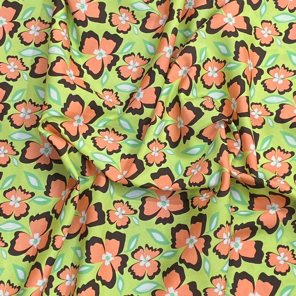 Pound A Metre Soft Touch Japanese Printed Crepe - 45" Wide (Green & Orange)