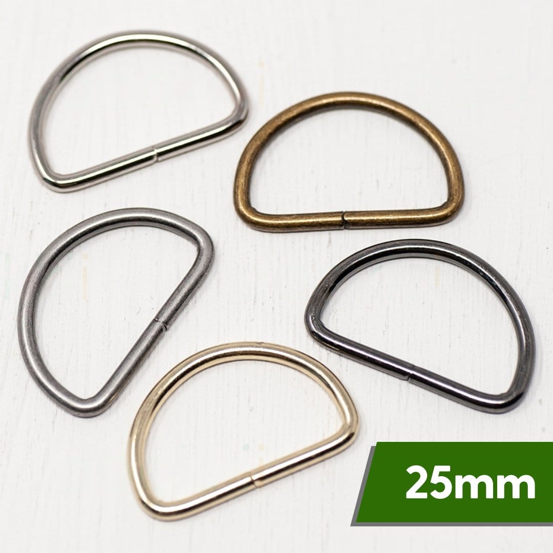 Pound A Metre 25mm Metal D-Rings For Bags- 5 Colours- Pack Of 2