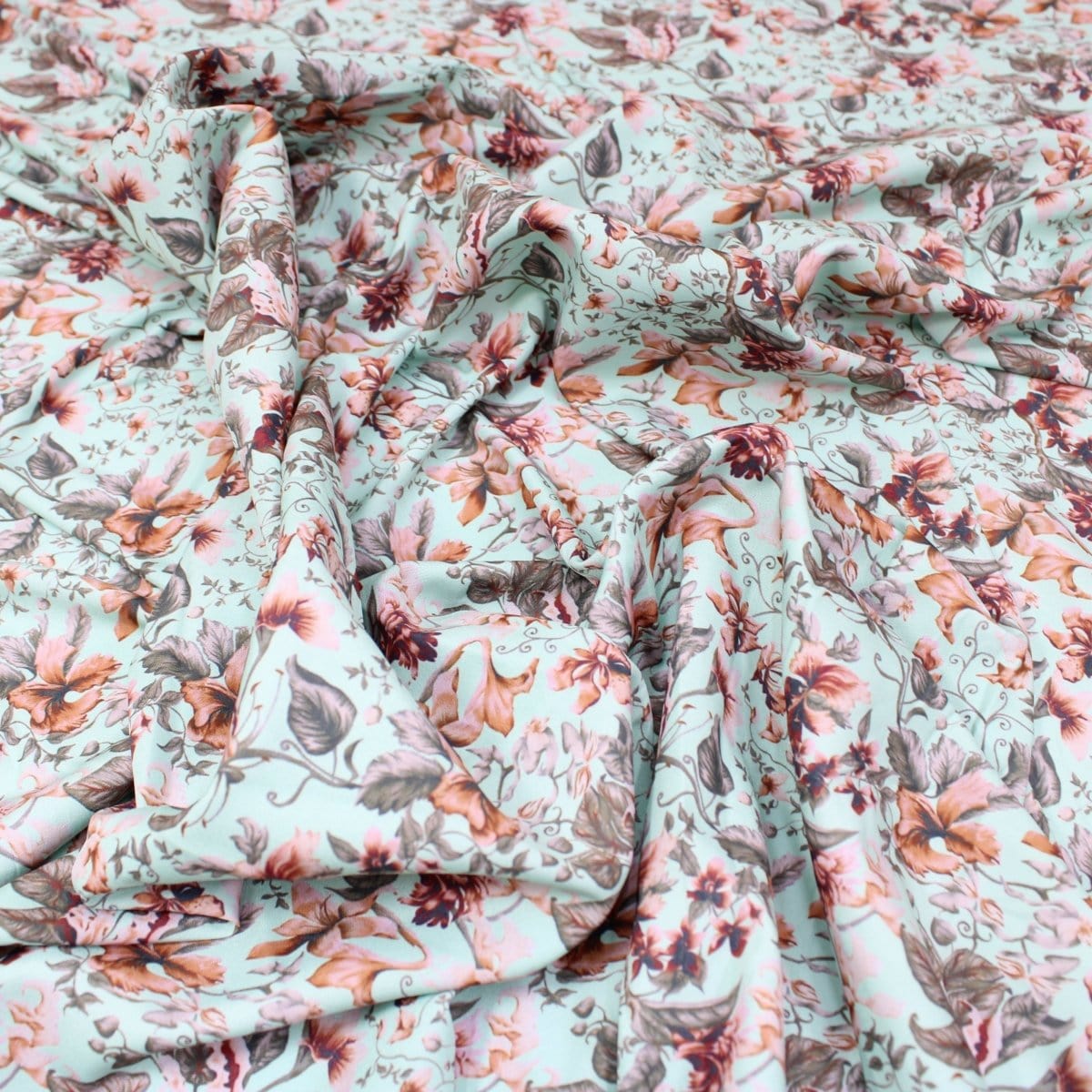 Pound A Metre 3 Metres 3 Metre Deluxe Santorini Floral Soft Crepe ‘Melody’ 45" Wide Pastel Blue