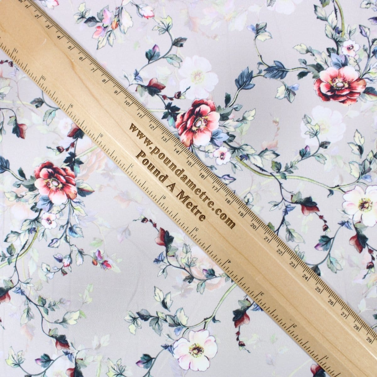 Pound A Metre 3 Metres 3 Metre Deluxe Santorini Floral Soft Crepe ‘Pastel Edition - Rose Garden’ 45" Wide Ash Grey