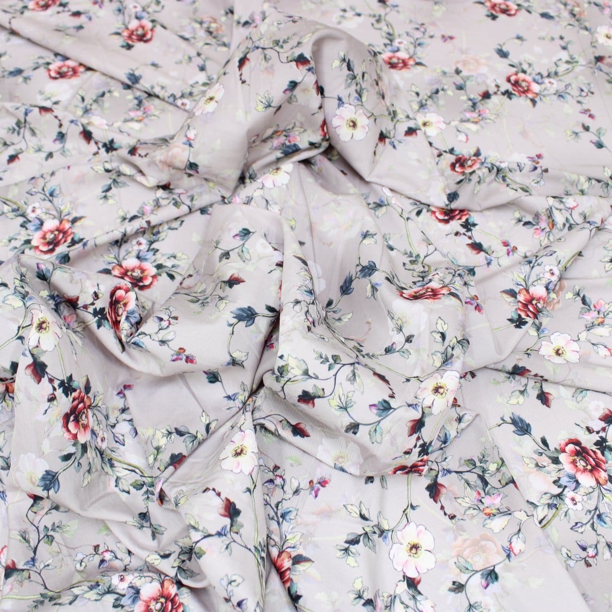 Pound A Metre 3 Metres 3 Metre Deluxe Santorini Floral Soft Crepe ‘Pastel Edition - Rose Garden’ 45" Wide Ash Grey