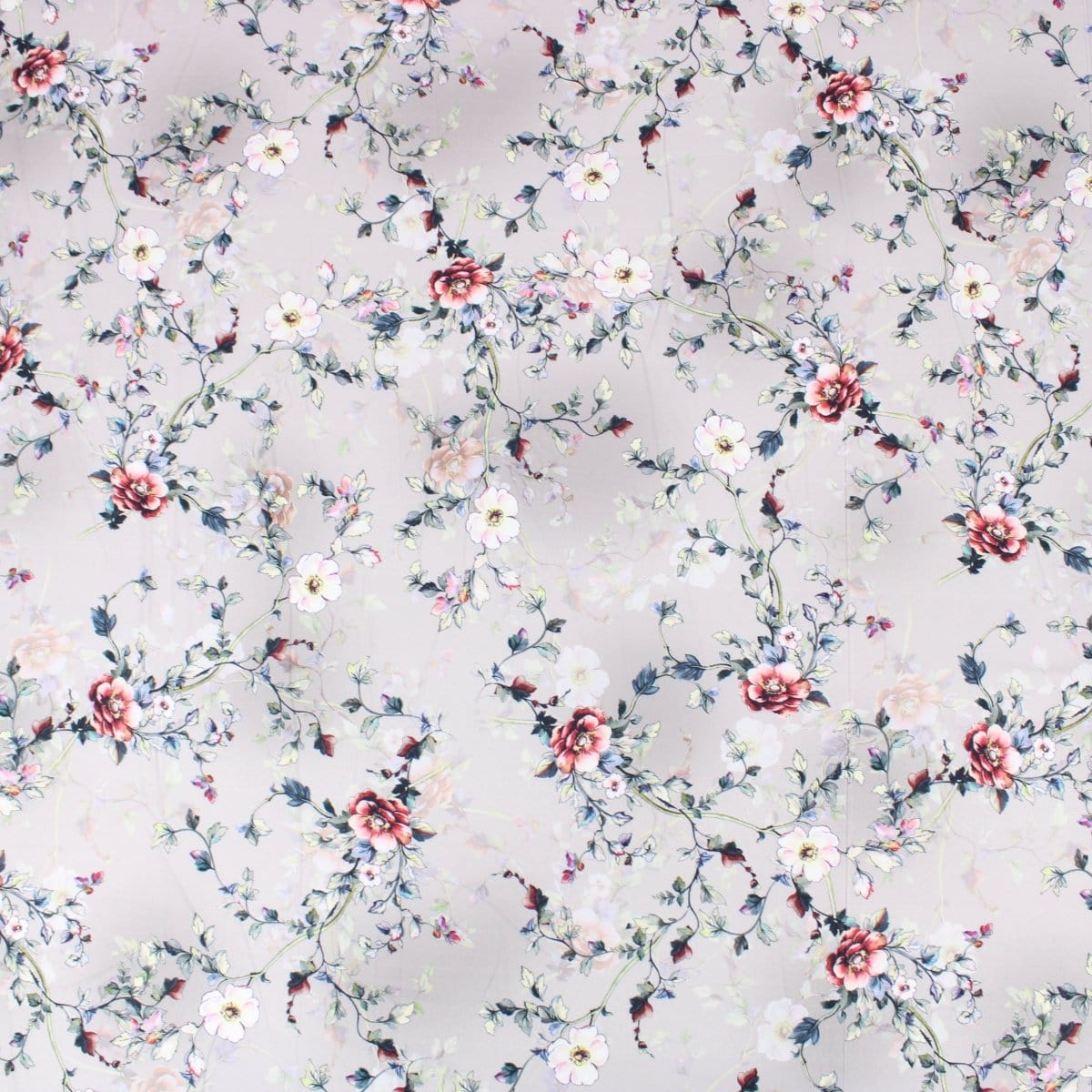 Pound A Metre 3 Metres 3 Metre Deluxe Santorini Floral Soft Crepe ‘Pastel Edition - Rose Garden’ 45" Wide Ash Grey