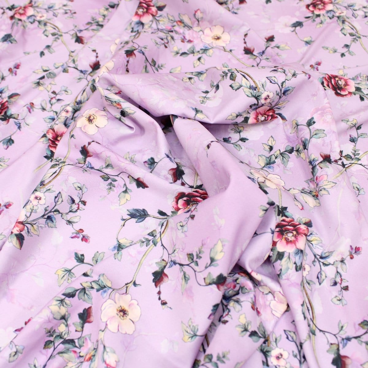 Pound A Metre 3 Metres 3 Metre Deluxe Santorini Floral Soft Crepe ‘Pastel Edition - Rose Garden’ 45" Wide Lilac