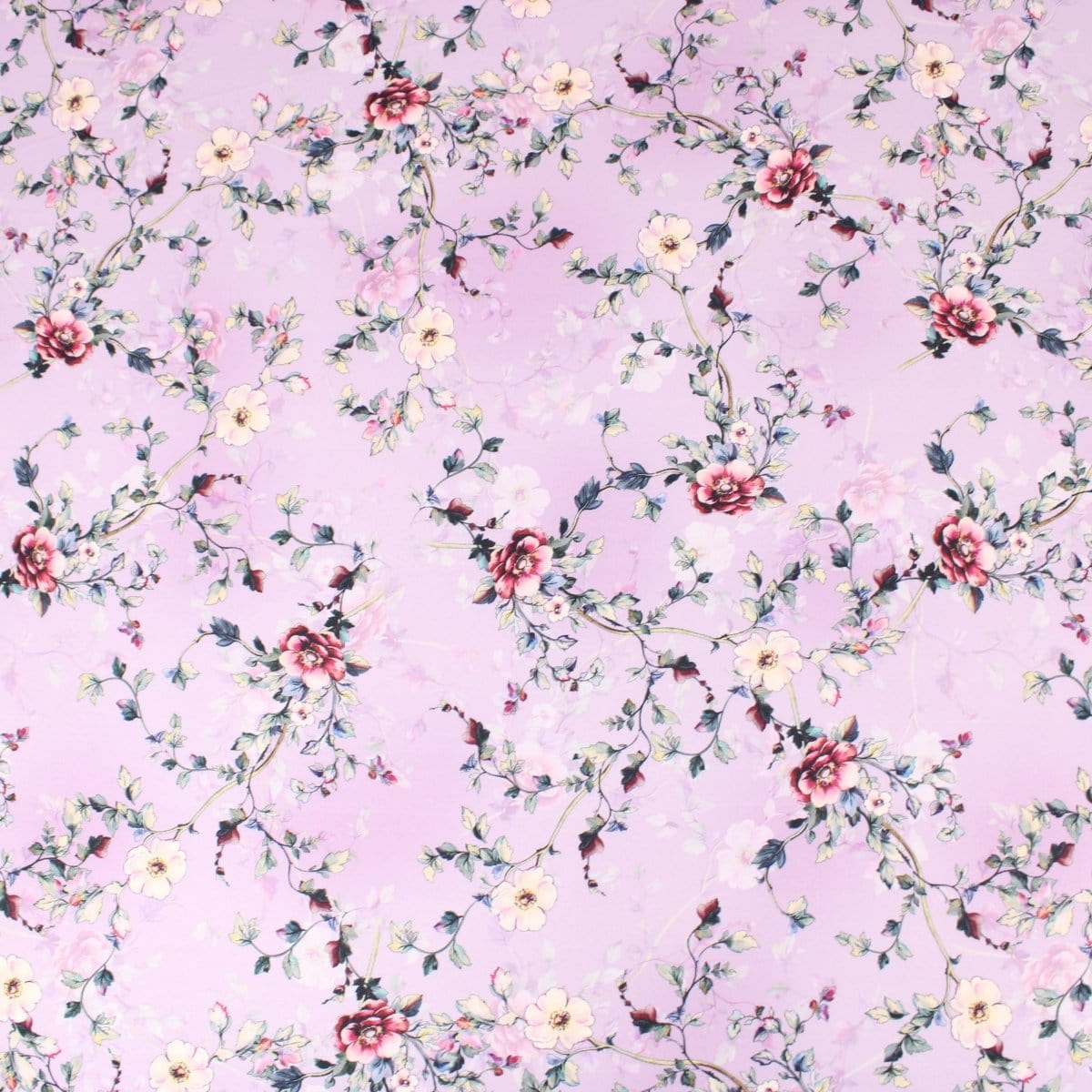 Pound A Metre 3 Metres 3 Metre Deluxe Santorini Floral Soft Crepe ‘Pastel Edition - Rose Garden’ 45" Wide Lilac