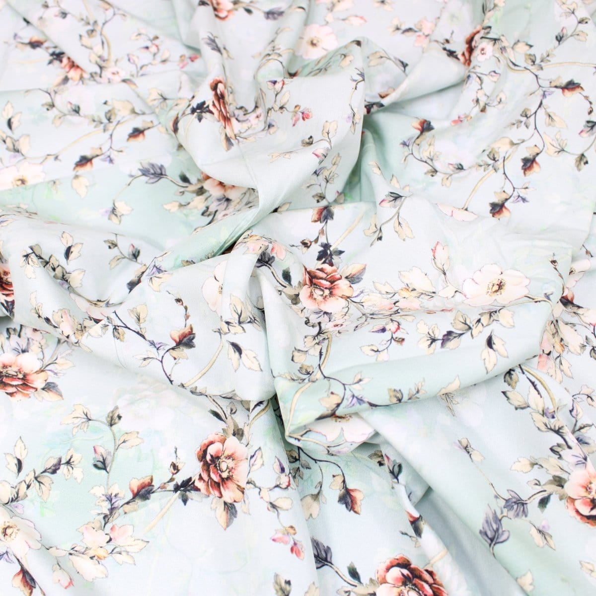 Pound A Metre 3 Metres 3 Metre Deluxe Santorini Floral Soft Crepe ‘Pastel Edition - Rose Garden’ 45" Wide Pastel Mint