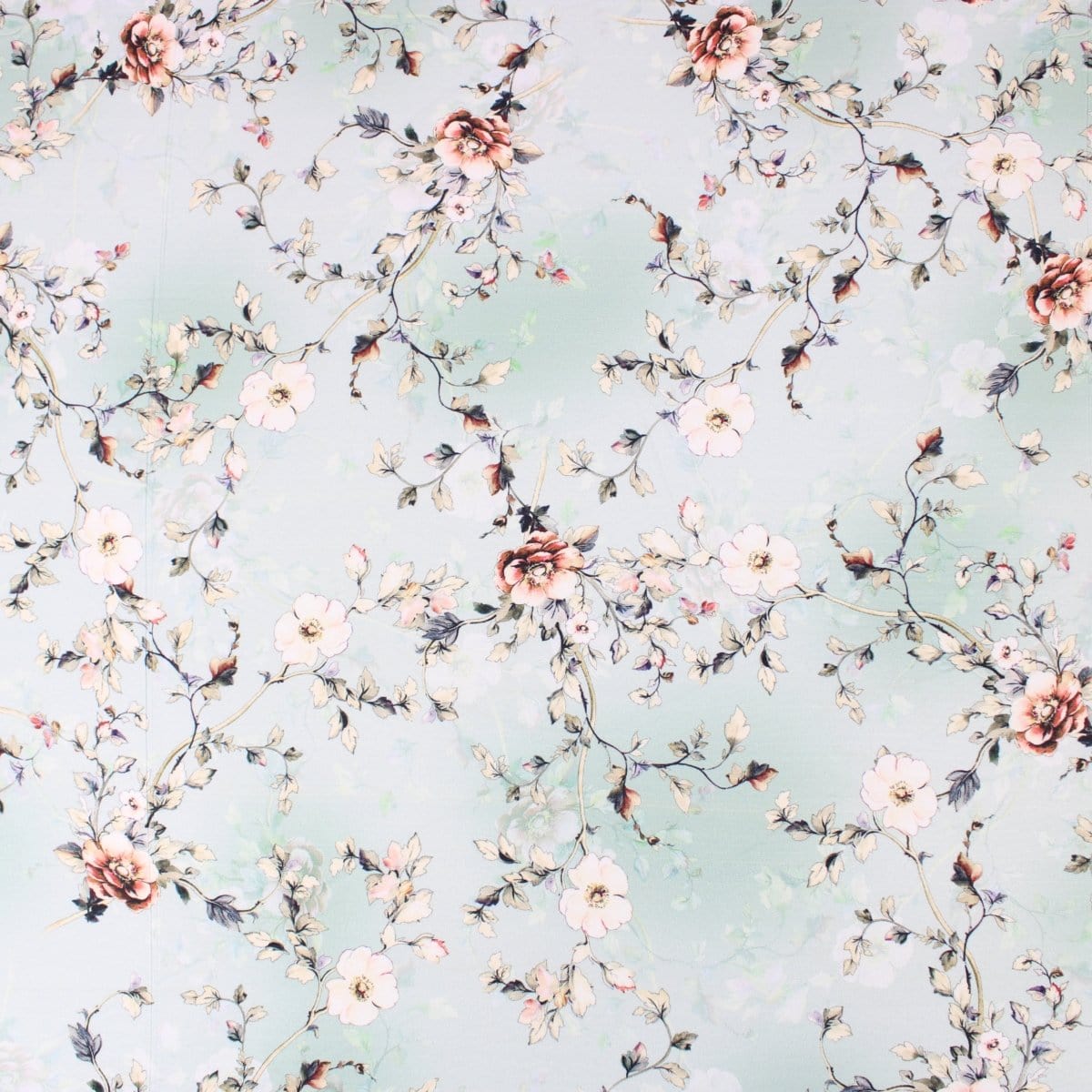 Pound A Metre 3 Metres 3 Metre Deluxe Santorini Floral Soft Crepe ‘Pastel Edition - Rose Garden’ 45" Wide Pastel Mint