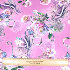 3 Metre Luxury Gold Foil Floral Sateen ‘Serenity Rose’ - 55" Wide Dark Pink - Pound A Metre