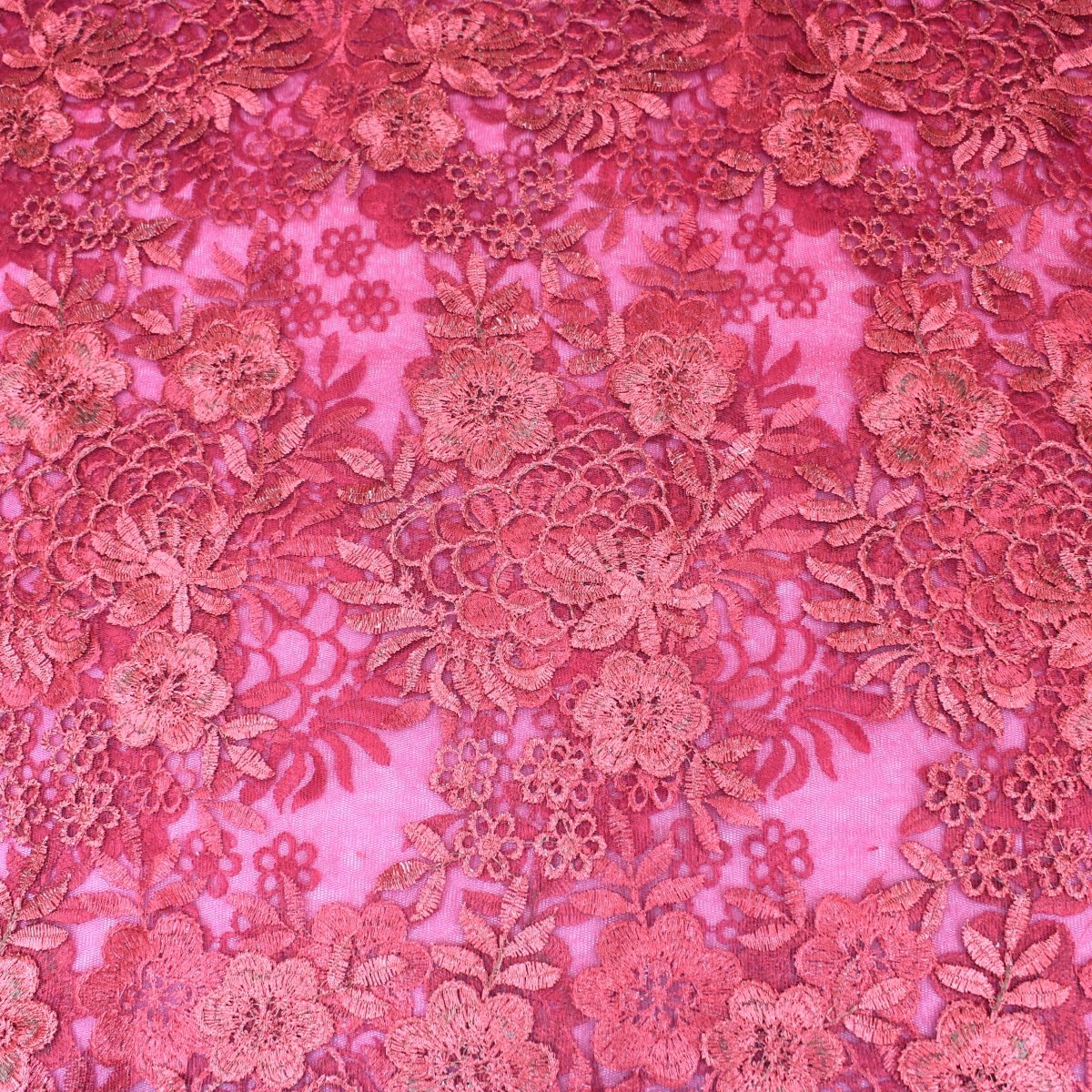 3 Metres Luxury Detailed Embroidered Bridal Lace Fabric - 55" Wide Deep Red - Pound A Metre
