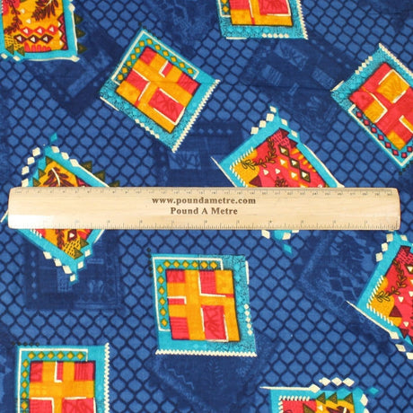 Pound A Metre 3 Metres 3 Metres Premium 100% Viscose-Navy With Gold Foil Print