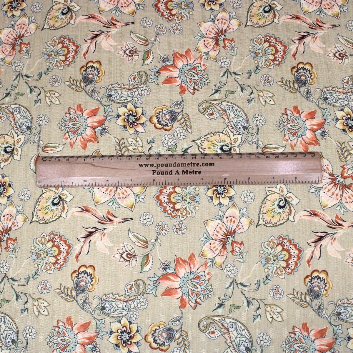 Pound A Metre 3 Metres 3 Metres Printed Cashmere Effect Crepe Fabric- 45" Wide (Beige Floral)