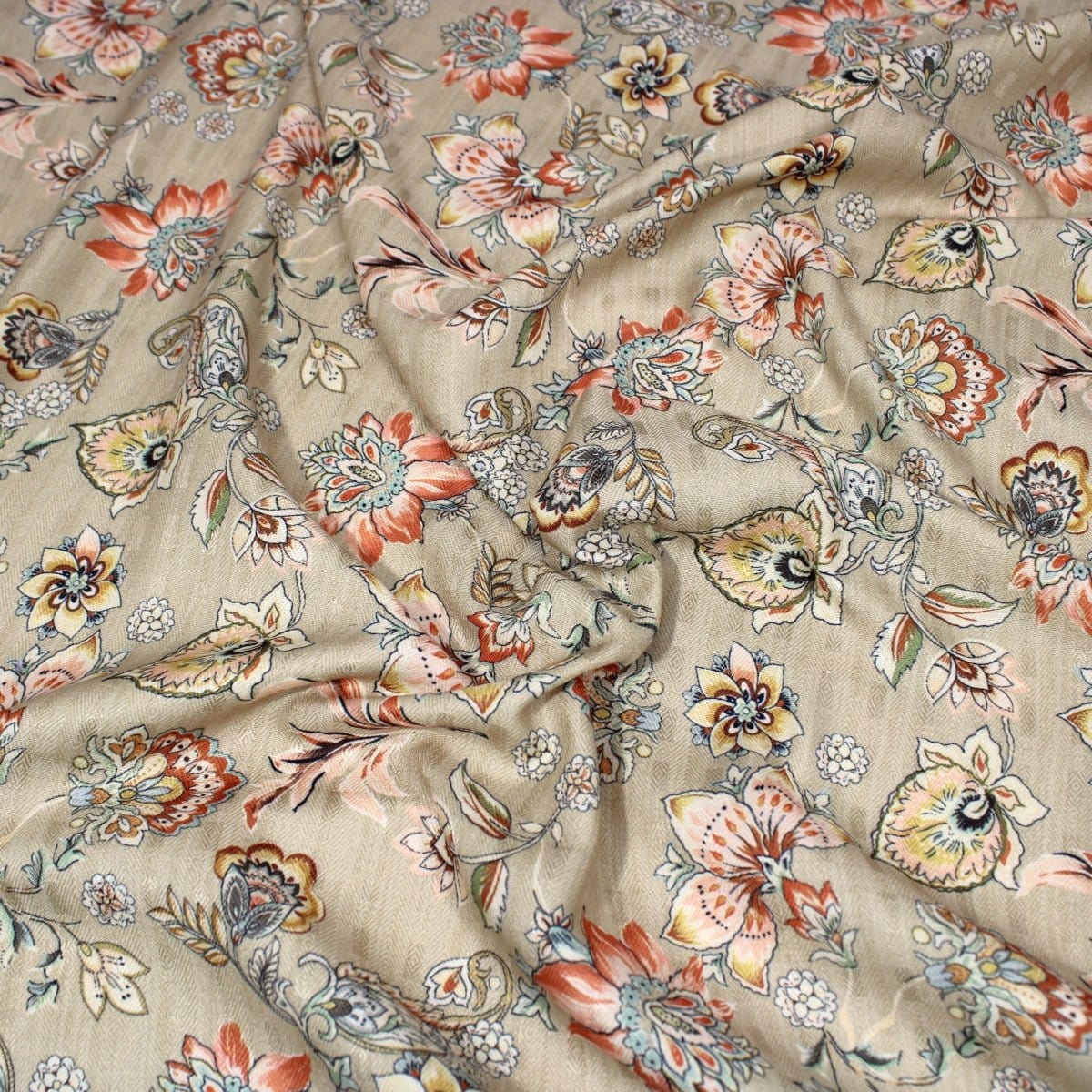 Pound A Metre 3 Metres 3 Metres Printed Cashmere Effect Crepe Fabric- 45" Wide (Beige Floral)