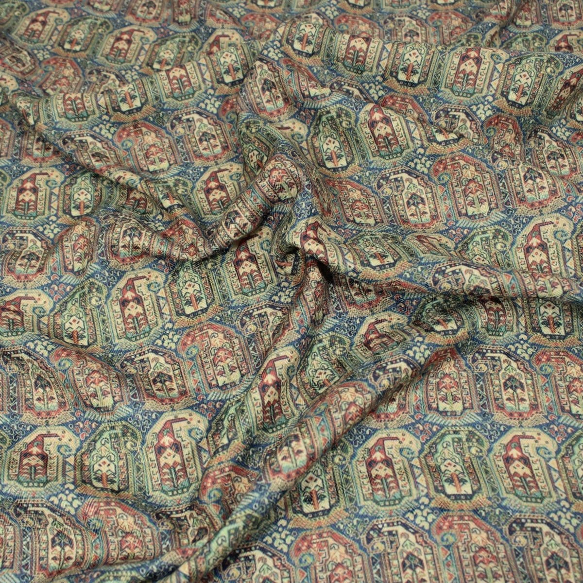 Pound A Metre 3 Metres 3 Metres Printed Cashmere Effect Crepe Fabric- 45" Wide (Blue Aztec)