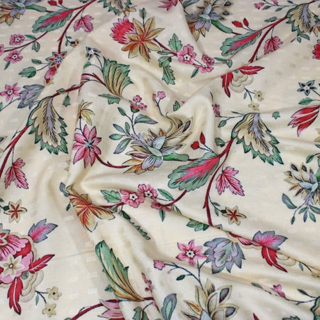 Pound A Metre 3 Metres 3 Metres Printed Cashmere Effect Crepe Fabric- 45" Wide (Cream Floral)
