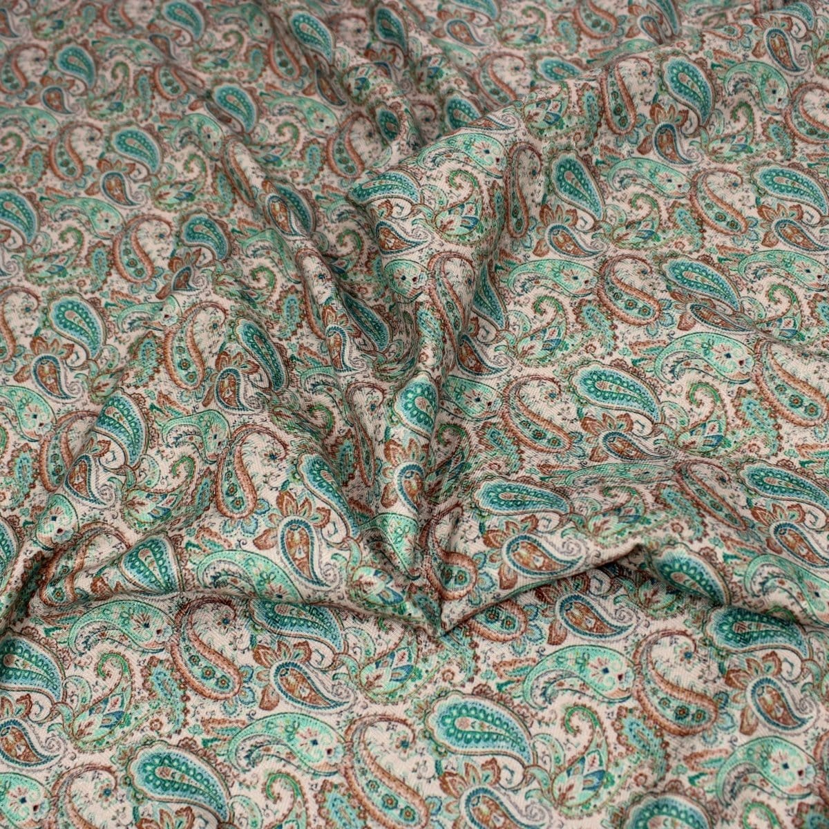 Pound A Metre 3 Metres 3 Metres Printed Cashmere Effect Crepe Fabric- 45" Wide (Cream Paisley)