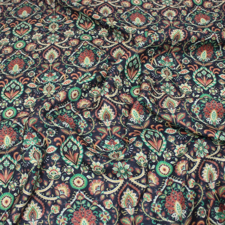 Pound A Metre 3 Metres 3 Metres Printed Cashmere Effect Crepe Fabric- 45" Wide (Navy Baroque)