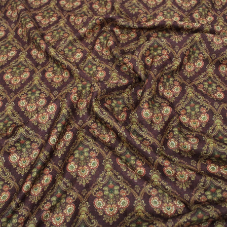 Pound A Metre 3 Metres 3 Metres Printed Cashmere Effect Crepe Fabric- 45" Wide (Wine Baroque)