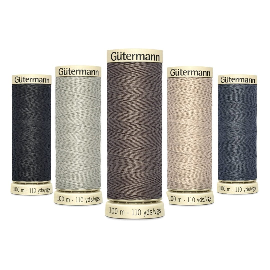 Pound A Metre Pack Of 5 x 100m Gütermann Sew All Thread- Shades of Grey Bundle- Pack Of 5