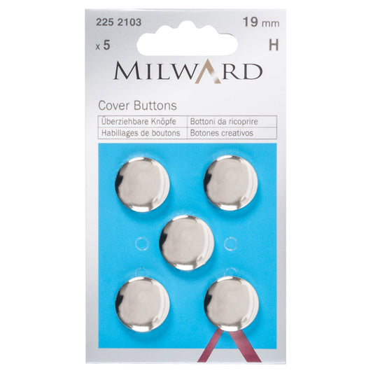 Milward Buttons: Cover: Steel: Silver: 19mm: 5 Pieces - Pound A Metre
