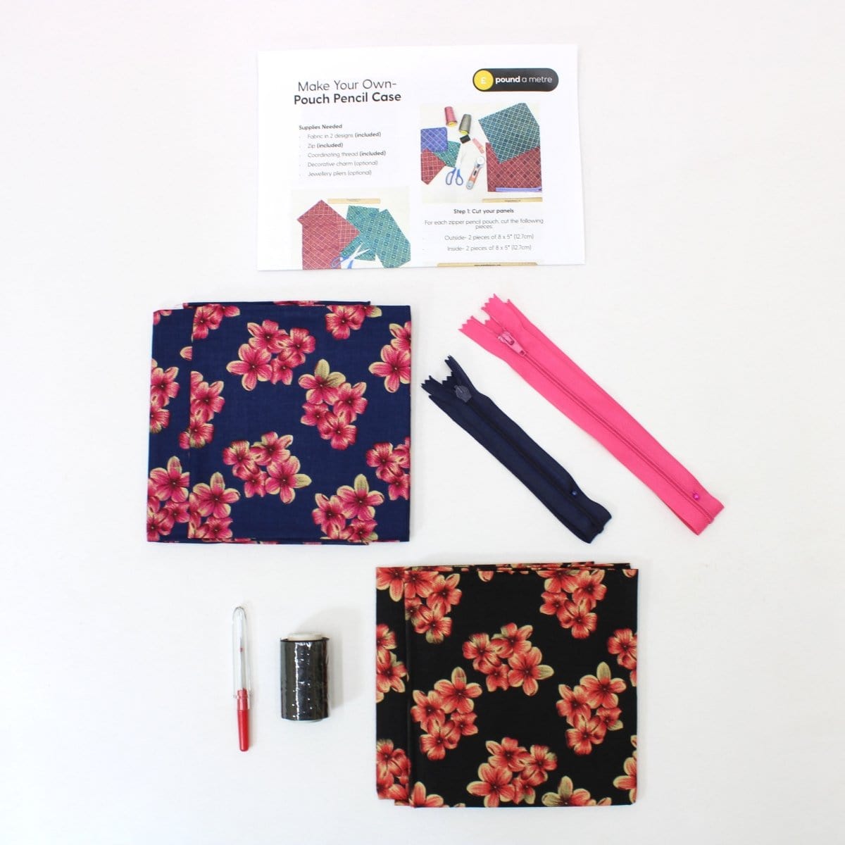 Pound A Metre Floral Sewing Kit- Make Your Own Pencil Case x2
