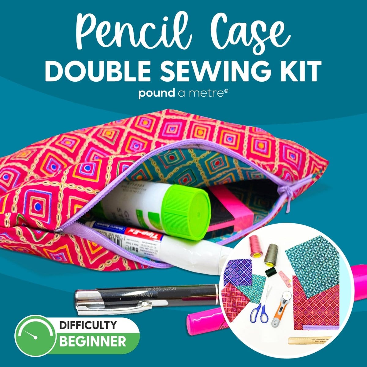 Pound A Metre Sewing Kit- Make Your Own Pencil Case x2