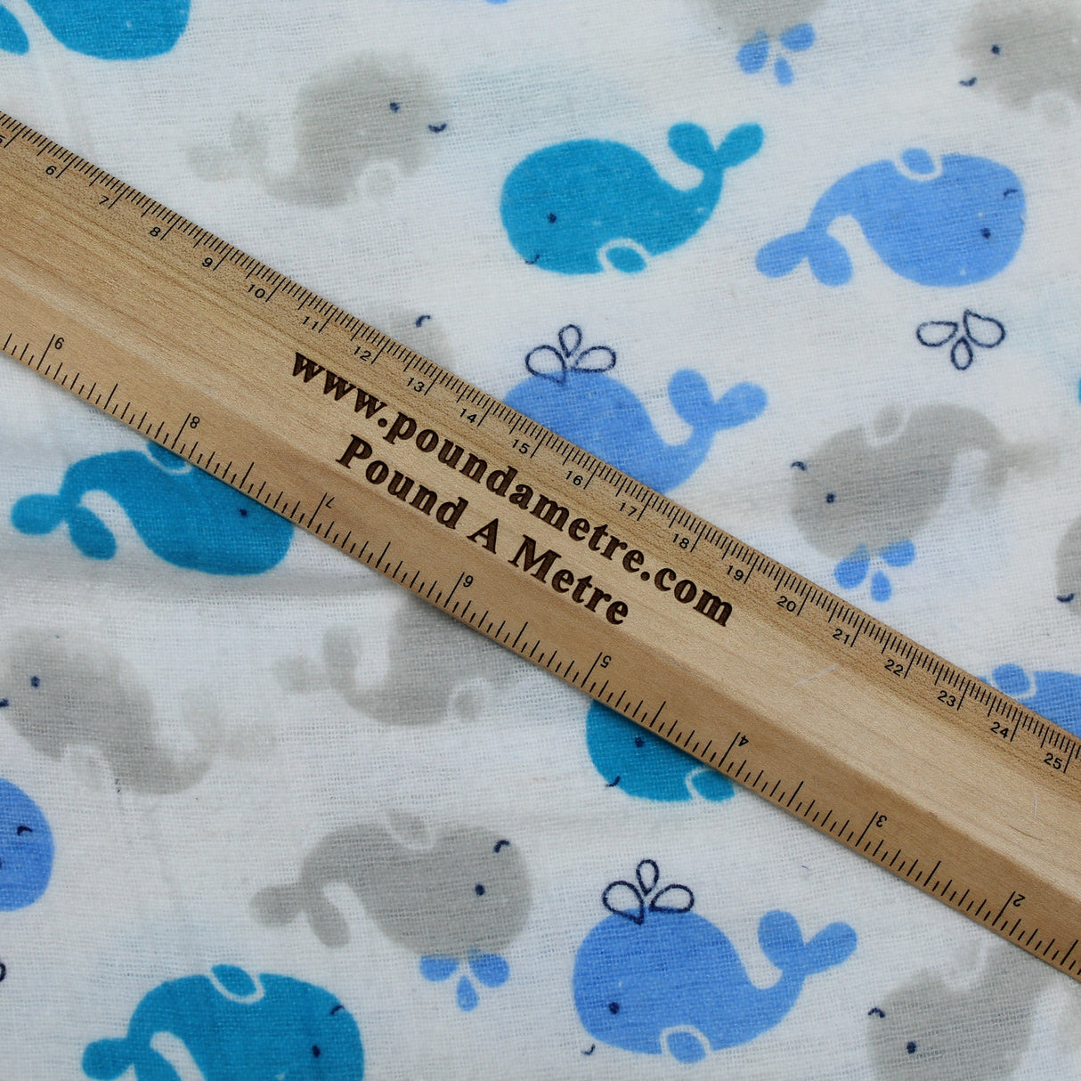 Pound A Metre Full Metre Top Quality Brushed Cotton, 'Whales' - 44" Wide