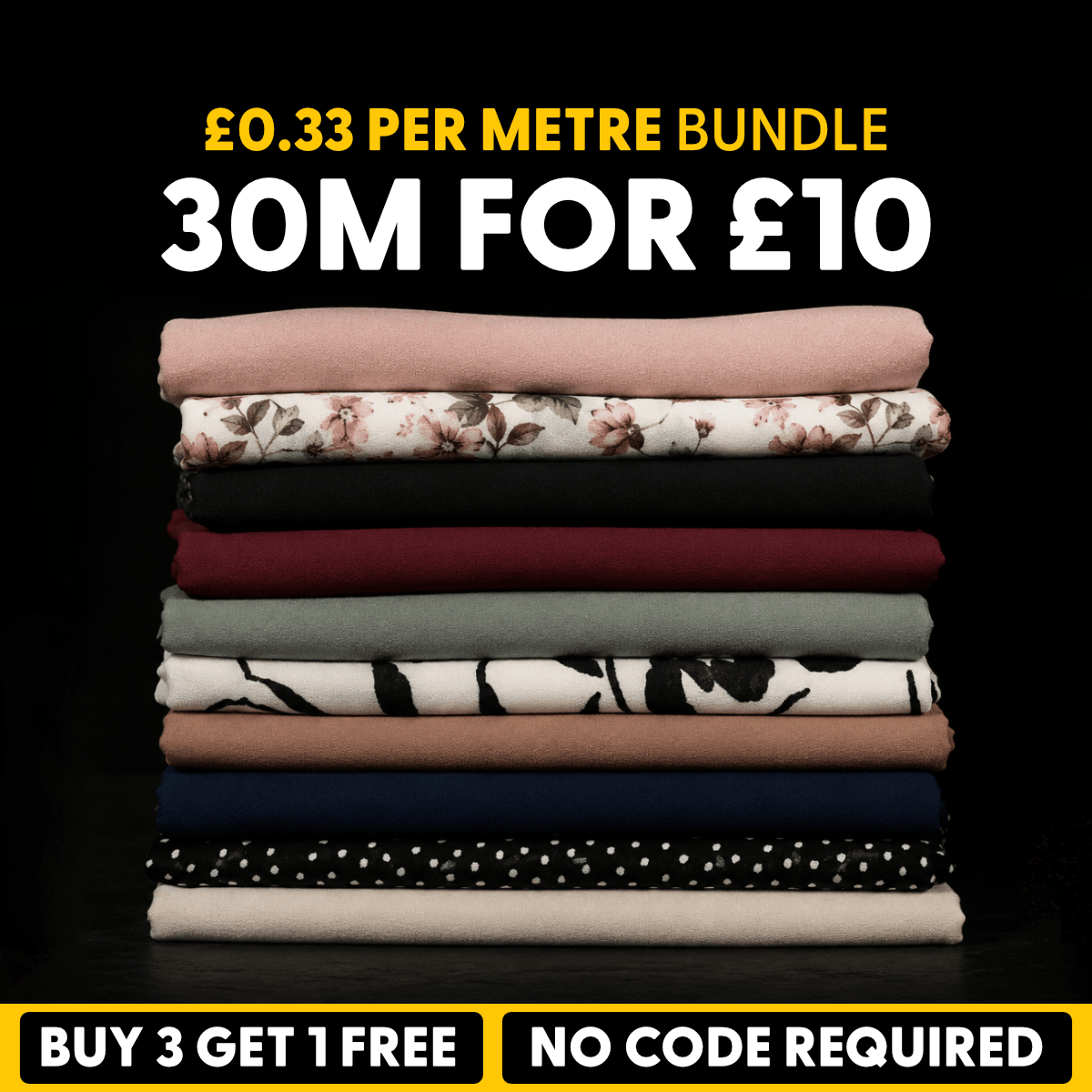 Pound A Metre £0.33 Per Metre Fabric Bundle (30 Metres)