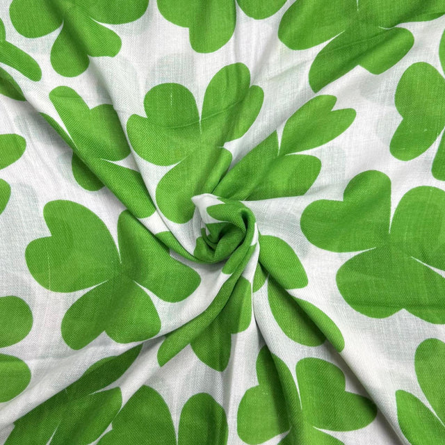 Pound A Metre 1.8 Metre Super Soft Pashmina Fabric - 37"-  (Green & White Roses)