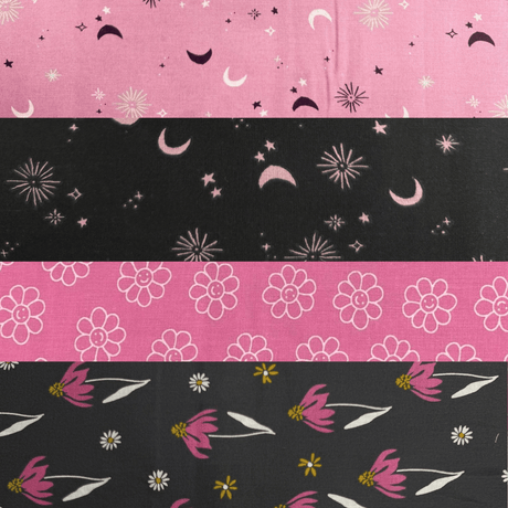 Pound A Metre 1 Metre Fat Quarter Bundle- 4 Pieces Per Bundle- (Black & Pink)