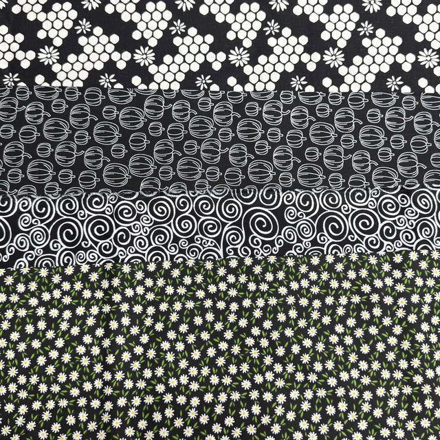 Pound A Metre 1 Metre Fat Quarter Bundle- 4 Pieces Per Bundle- (Black)