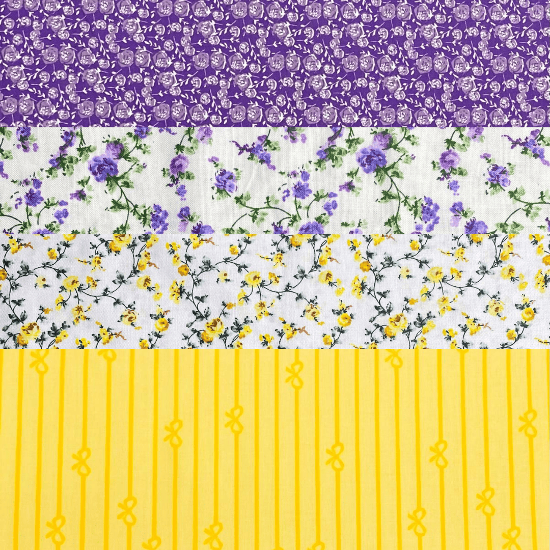 Pound A Metre 1 Metre Fat Quarter Bundle- 4 Pieces Per Bundle- (Purple & Yellow)