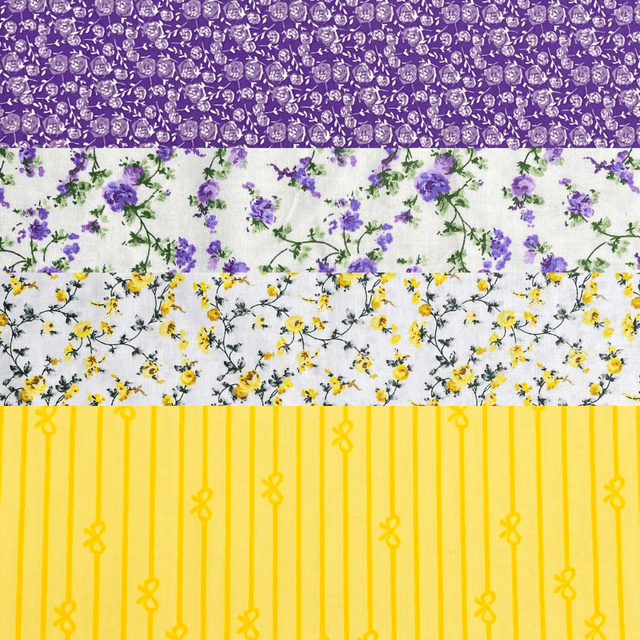 Pound A Metre 1 Metre Fat Quarter Bundle- 4 Pieces Per Bundle- (Purple & Yellow)