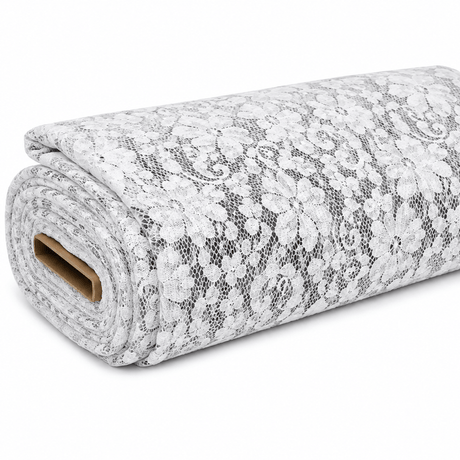 Pound A Metre 10 Metre Roll – Beautiful Rachelle Lace 55" Wide (Snow)