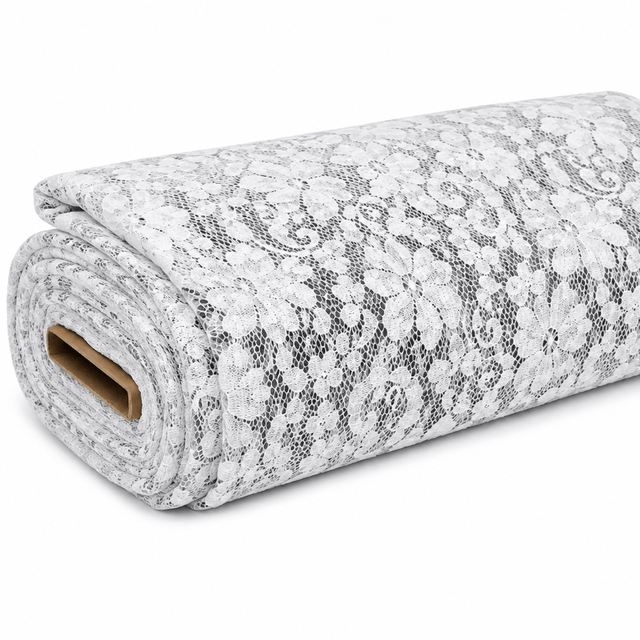 Pound A Metre 10 Metre Roll – Beautiful Rachelle Lace 55" Wide (Snow)
