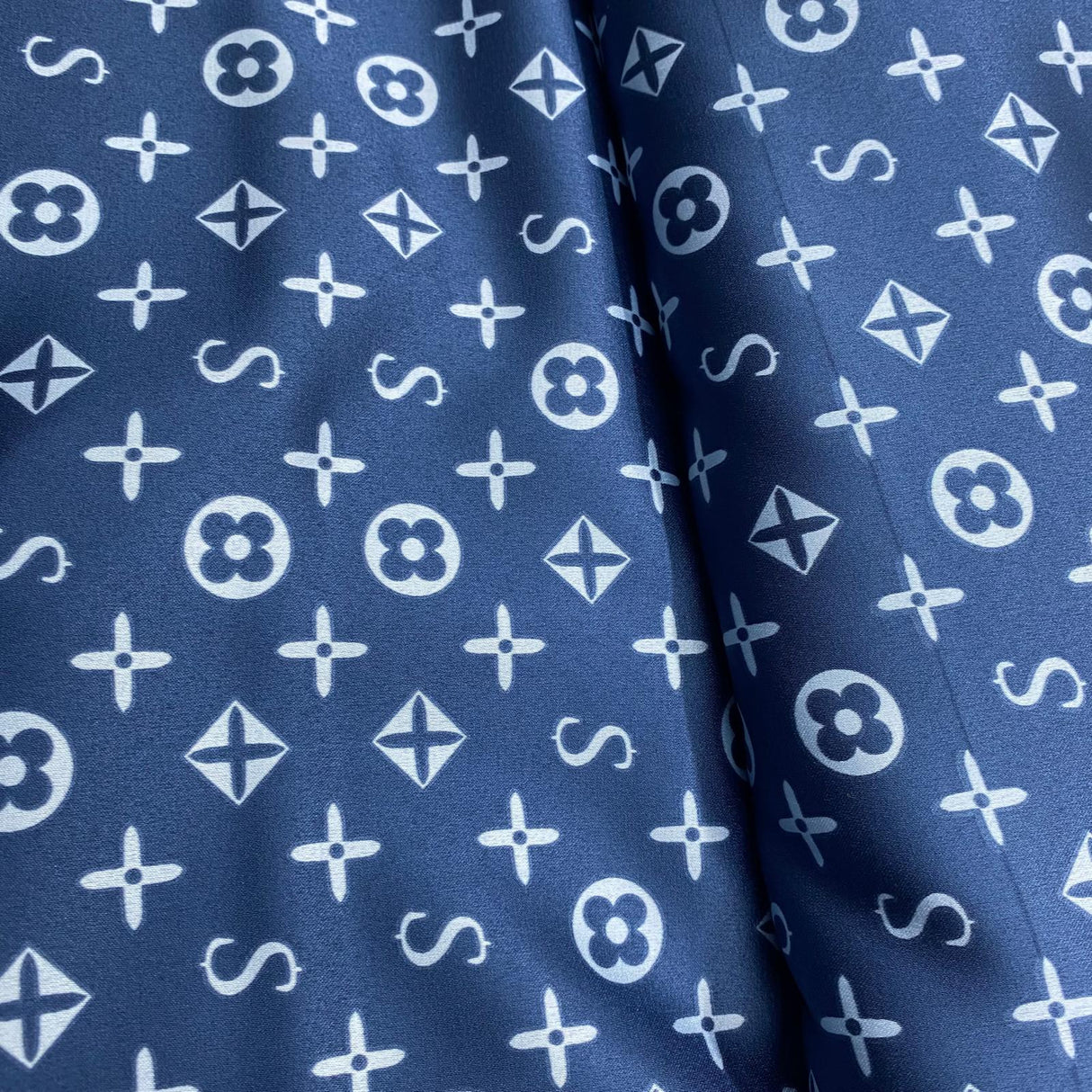 Pound A Metre 10 Metres Printed Silky Satin- 55" Wide (Blues)