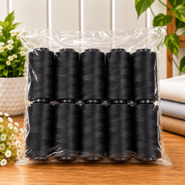 Pound A Metre 10 x 2500m Overlocking Sewing Thread Bundle (Black)