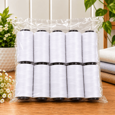 Pound A Metre 10 x 2500m Overlocking Sewing Thread Bundle (White)