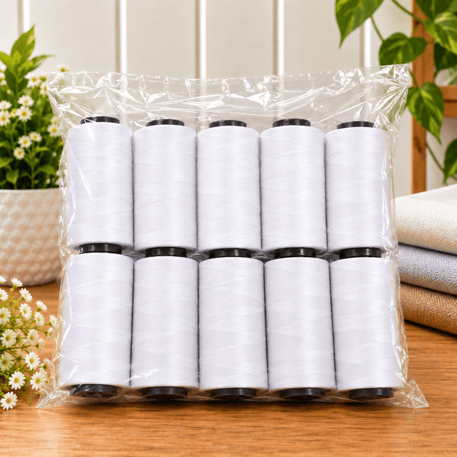 Pound A Metre 10 x 2500m Overlocking Sewing Thread Bundle (White)