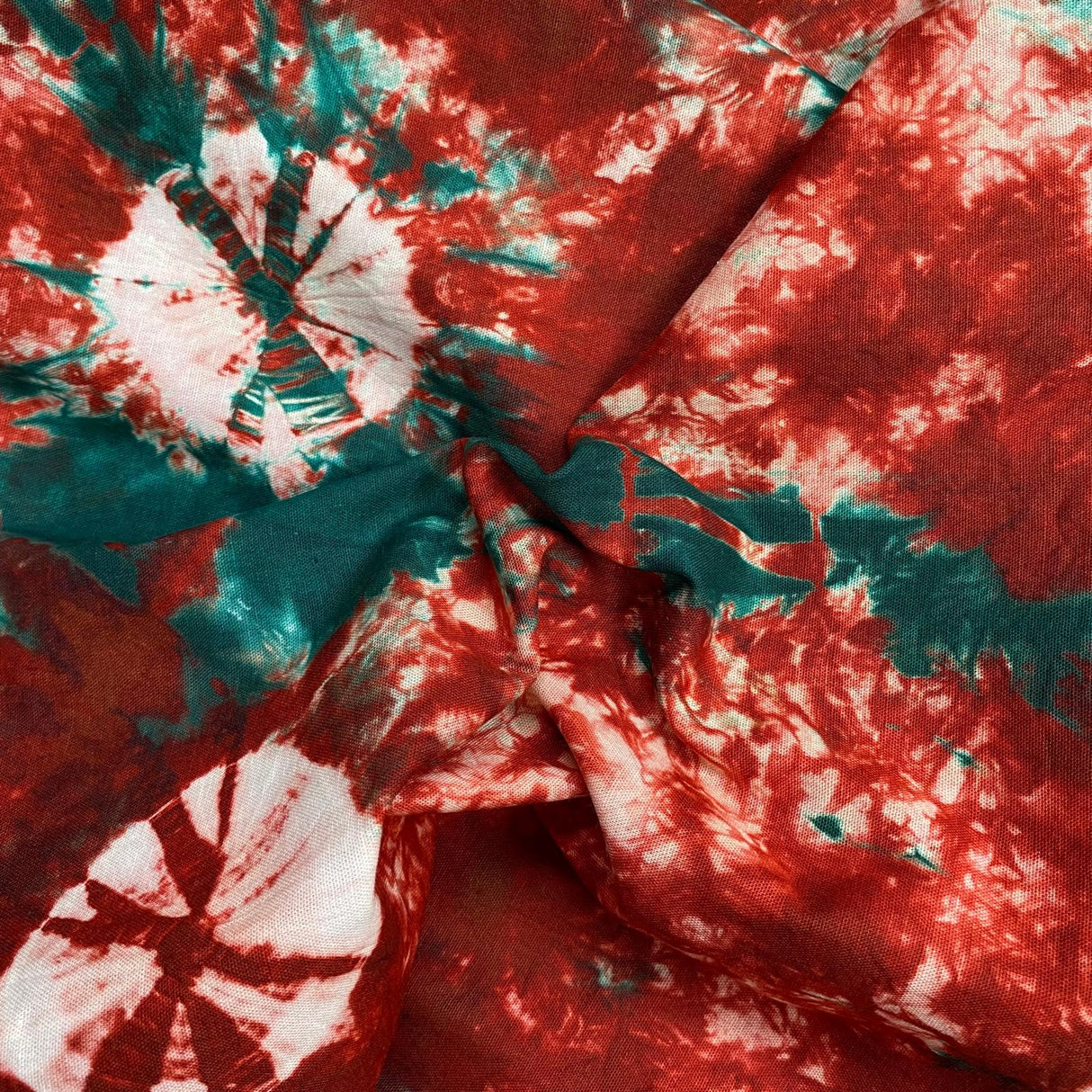 Pound A Metre 2.9 Metre Premium Tie Dye Cotton –  36” Wide - (Dark Red & Green)