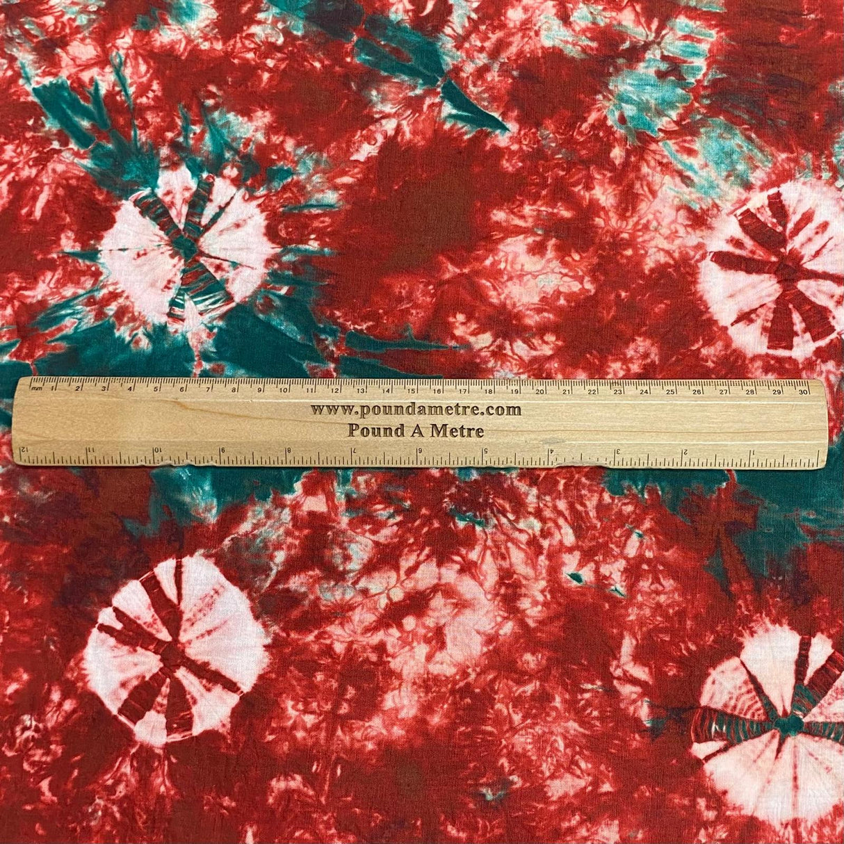 Pound A Metre 2.9 Metre Premium Tie Dye Cotton –  36” Wide - (Dark Red & Green)