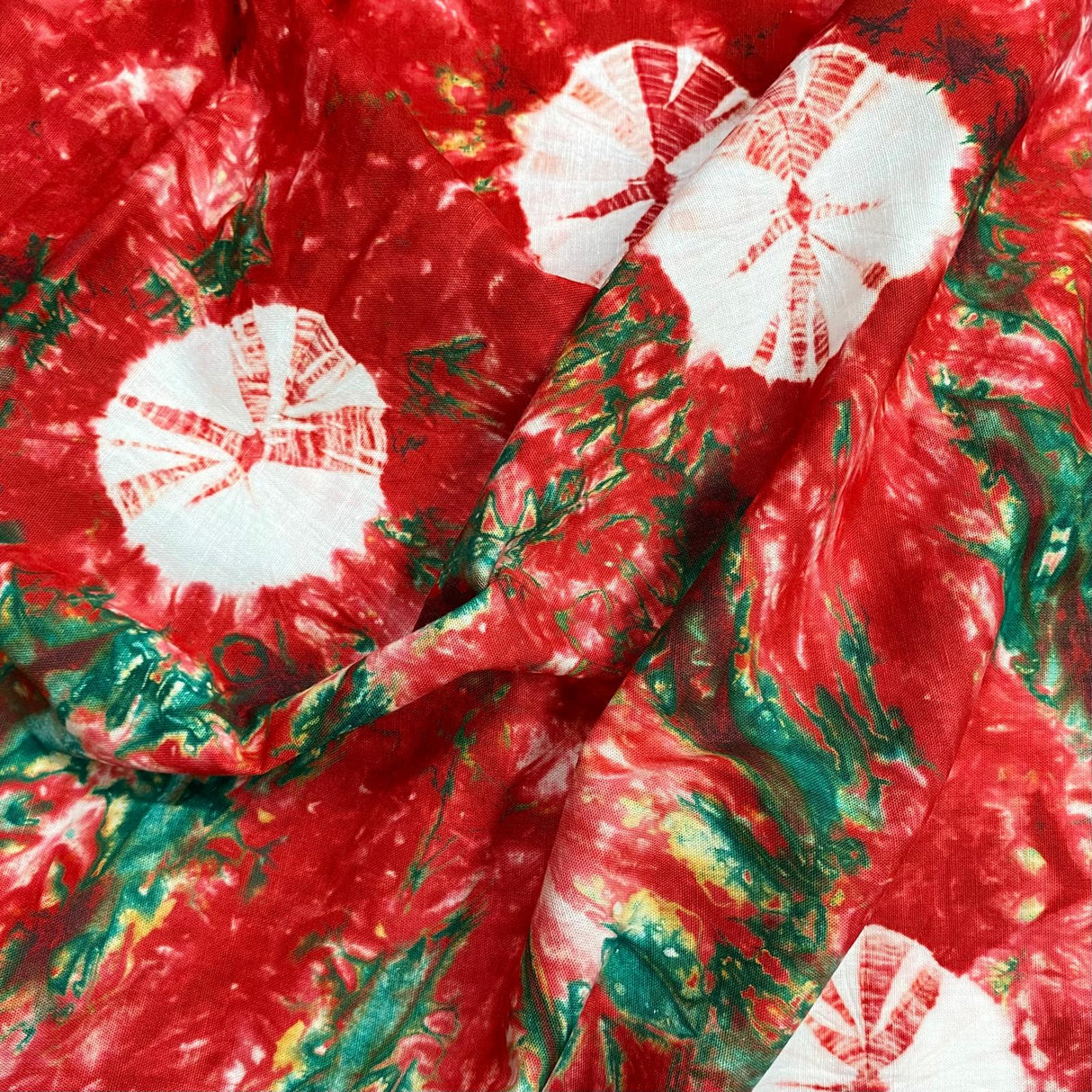 Pound A Metre 2.9 Metre Premium Tie Dye Cotton –  36” Wide - (Red & Green)