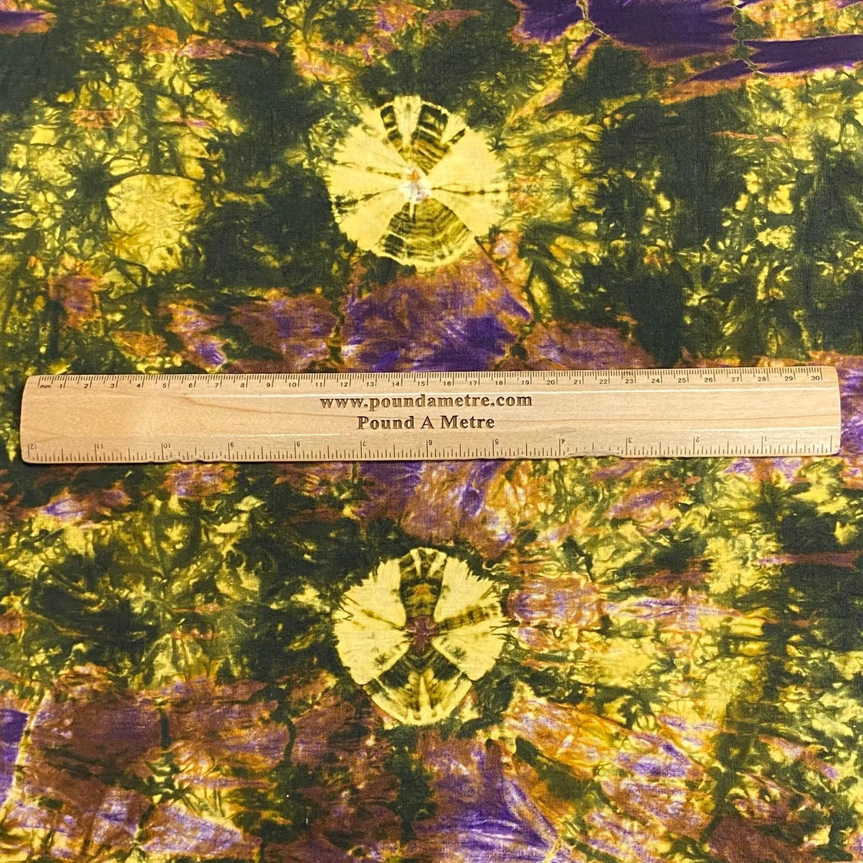 Pound A Metre 2.9 Metre Premium Tie Dye Cotton –  36” Wide - (Yellow, Green & Purple)
