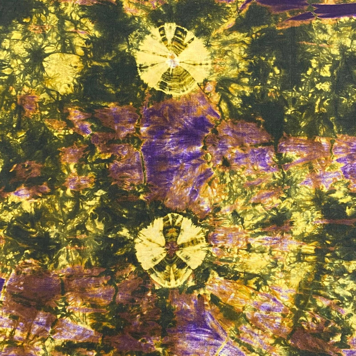 Pound A Metre 2.9 Metre Premium Tie Dye Cotton –  36” Wide - (Yellow, Green & Purple)