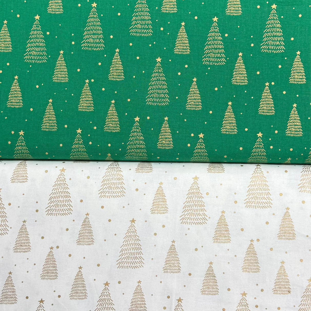 Pound A Metre 2 Piece Bundle Digitally Printed Gold Foil Christmas 100% Cotton- 45" Wide (Tree Bundle)