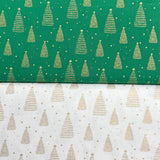 Pound A Metre 2 Piece Bundle Digitally Printed Gold Foil Christmas 100% Cotton- 45" Wide (Tree Bundle)