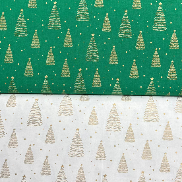 Pound A Metre 2 Piece Bundle Digitally Printed Gold Foil Christmas 100% Cotton- 45" Wide (Tree Bundle)